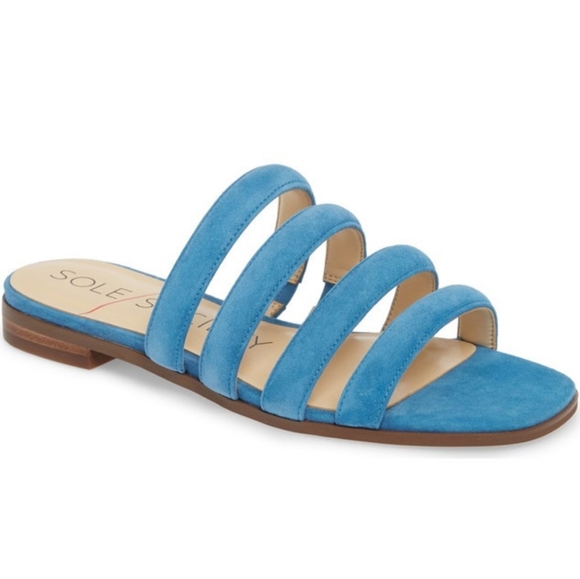 SOLE SOCIETY Suede Saxten Strappy Slide Slip-On Mule Sandals EUC - Picture 1 of 9